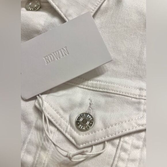 Anthropologie Edwin Evie Optic White Jean Jacket Silver Hardware NWT Small - Picture 6 of 12